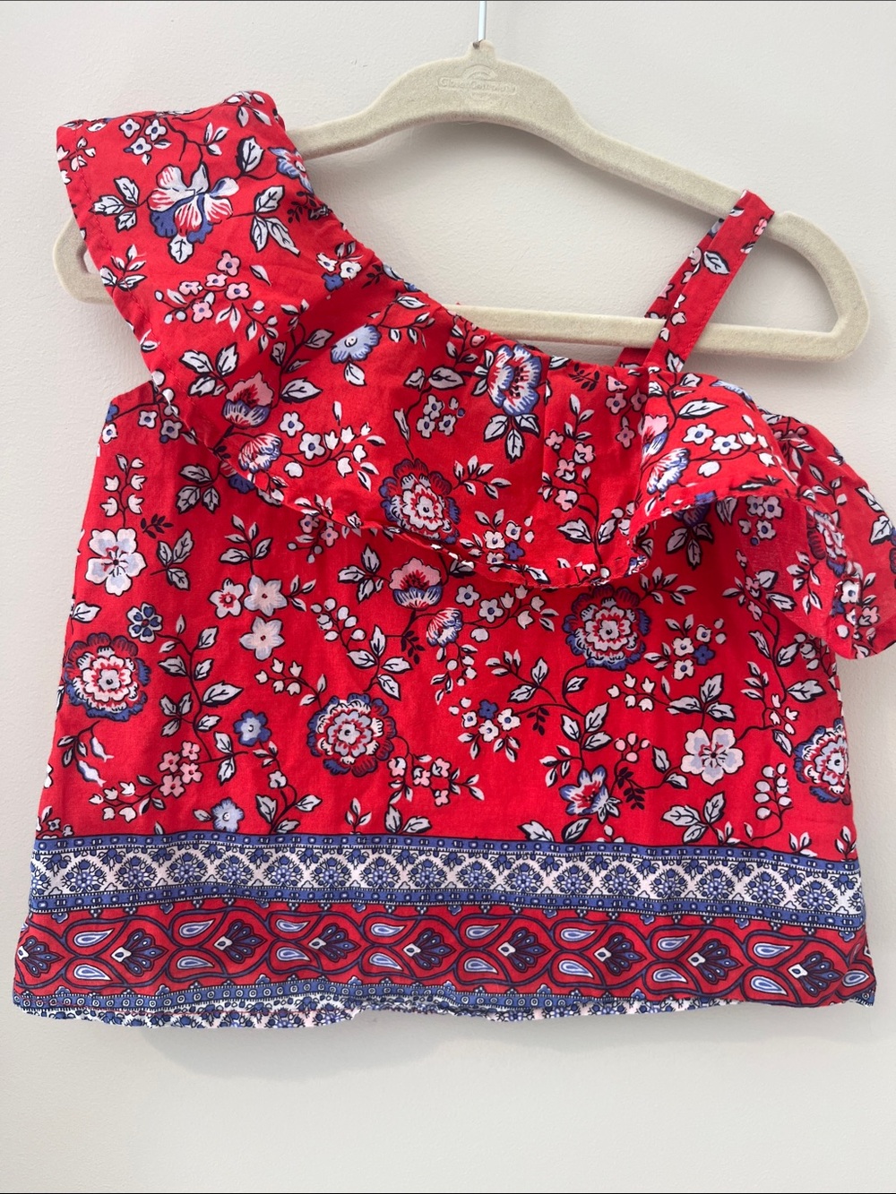 Janie and Jack Red Floral One-Shoulder Ruffle Top